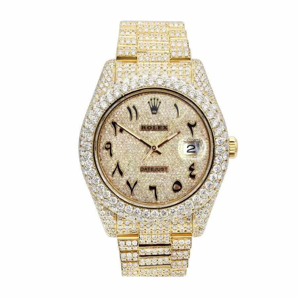 Rolex Datejust 116300 Iced Out Yellow Gold Arabic Dial
