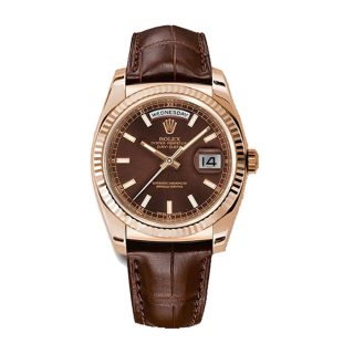 Rolex Day-Date 118135-0002 Brown Dial Leather Band