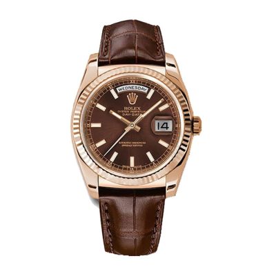 Rolex Day-Date 118135-0002 Brown Dial Leather Band