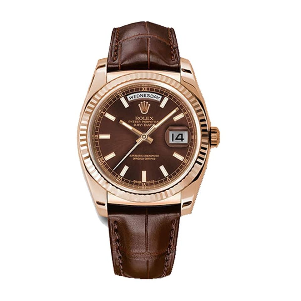 Rolex Day-Date 118135-0002 Brown Dial Leather Band