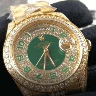 Rolex Day-Date 118348 Iced Out  Green Dial