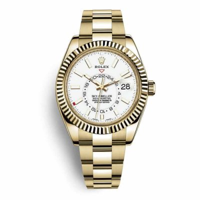 Rolex Sky-Dweller Yellow Gold with Fluted Bezel White Stick Dial 326938 Oyster