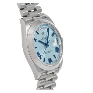 Rolex Day-Date 40 126300 Platinum Smooth Bezel Ice Blue Roman Dial