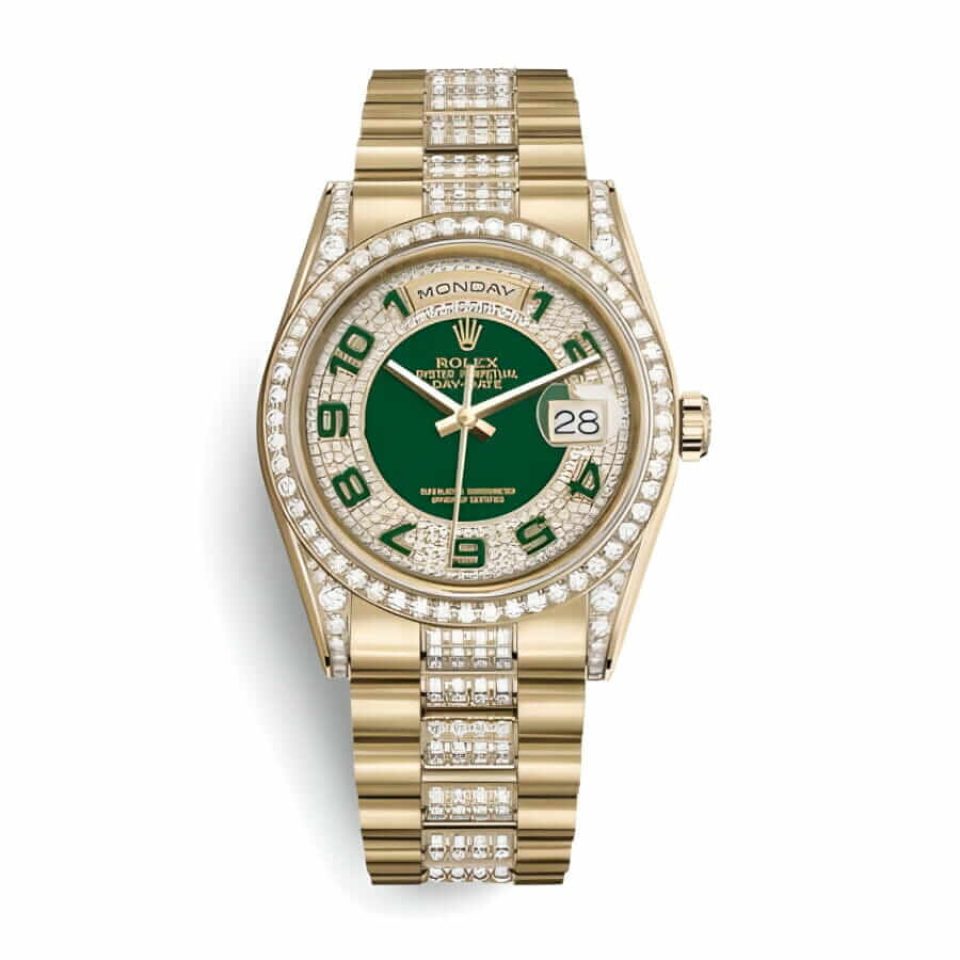 Rolex Day-Date 118348 Iced Out  Green Dial