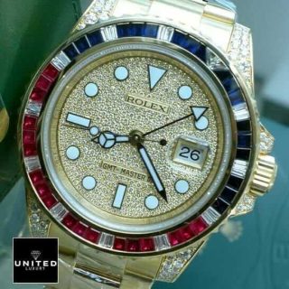 Rolex GMT-Master II 116758 SARU Iced Out Yellow Gold Diamonds Dial