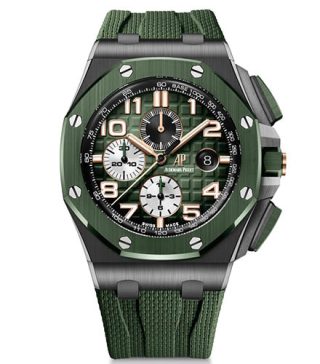 Audemars Piguet Royal Oak Offshore 26400IO Titanium Ceramic Bezel Grey Dial Green Rubber Strap
