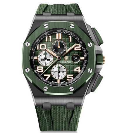 Audemars Piguet Royal Oak Offshore 26400IO Titanium Ceramic Bezel Grey Dial Green Rubber Strap