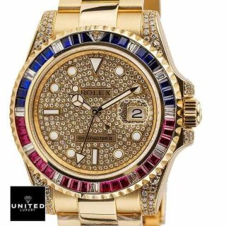 Rolex GMT-Master II 116758 SARU Iced Out Yellow Gold Diamonds Dial